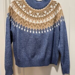 Tommy Hilfiger Blue and Tan Cowl Neck Sweater